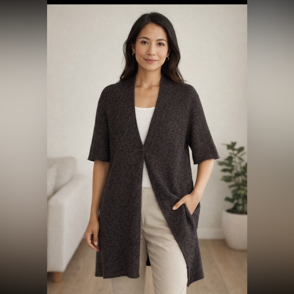 Eileen Fisher merino  wool short sleeve cardigan duster  sweater M